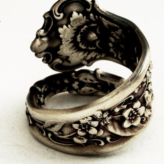 Sterling Silver Spoon Ring Vintage Art Nouveau Floral by Spoonier