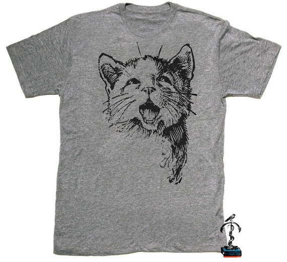 Items similar to Mens T-shirt --- Cat kitten engraving --- tri blend ...