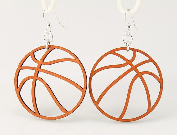 Woman's Basketball Laser Cut Wood Earrings