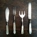 Vintage English mother of pearl handled forks and knives mixed set cutlery circa 1920's / English Shop
