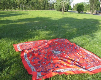 Coral red square tablecloth Anatolian Grass Lawn Picnic Park Beach Yard Camp Yoga cloth Turkish traditional Ottoman tile print souvenir