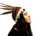 Tribal Feather Headdress - Flower Crown, Leather, Bead and Feather Goddess Festival Headpiece
