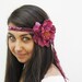 Deep Pink Flower Headband - Silk Velvet Ribbon and Peony Bohemian Headband, Fall fashion, Flapper Costume