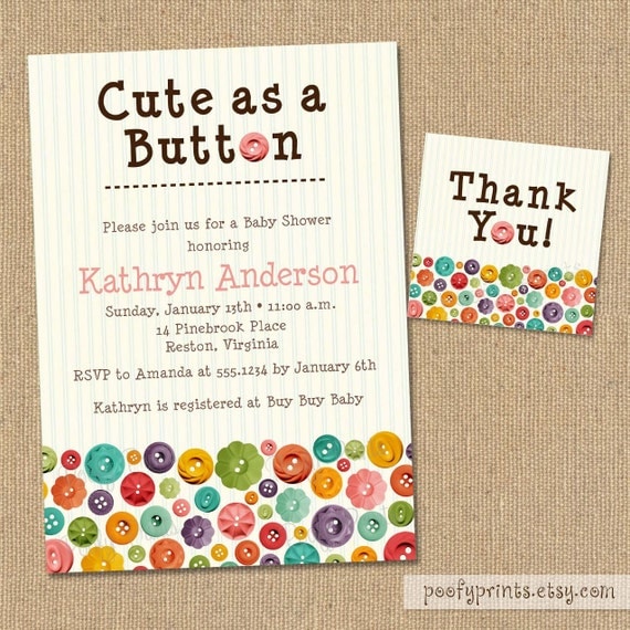 Cute as a Button Baby Shower Invitations DIY by PoofyPrints