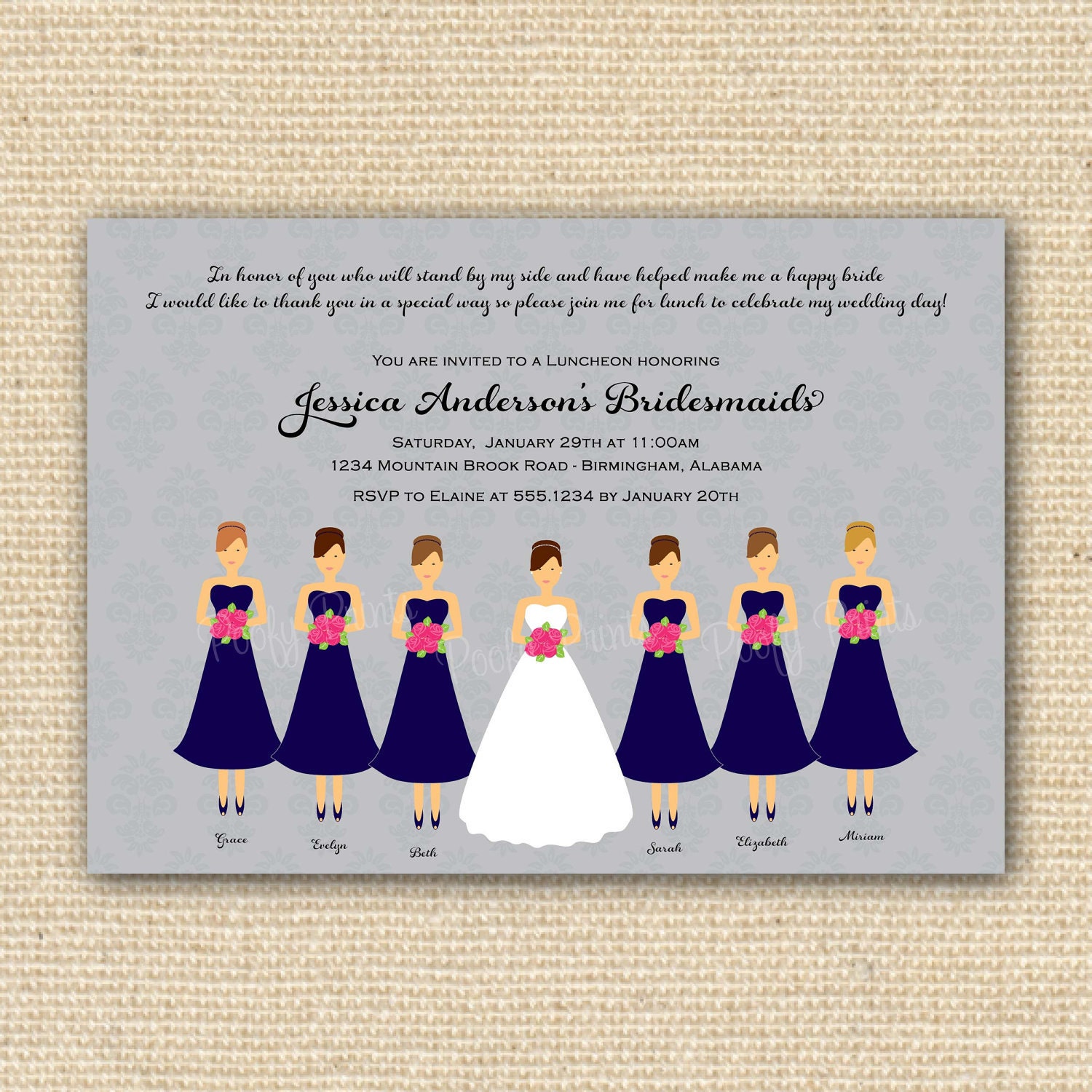 Bridesmaids Luncheon Invitation Bridal Brunch DIY