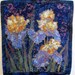 Art Quilt, Iris Wall Hanging, Purple and Gold Flowers