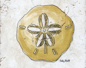 Sanddollar Backsplash Tile 6"x6" Ceramics and Pottery Sally Rhett Handpainted Tile Art Tile Coaster Home Decor Wedding Favor