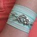 Mint Silk Ribbon Wrap Bracelet "Seafoam" - Color Blocking Summer Beach Surfer Jewelry with Hibiscus Flower Clasp