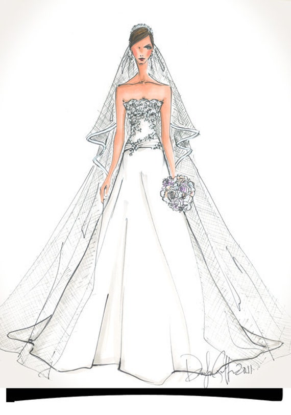 Custom Bridal Illustration SINGLE FRONTAL POSE / Promotional