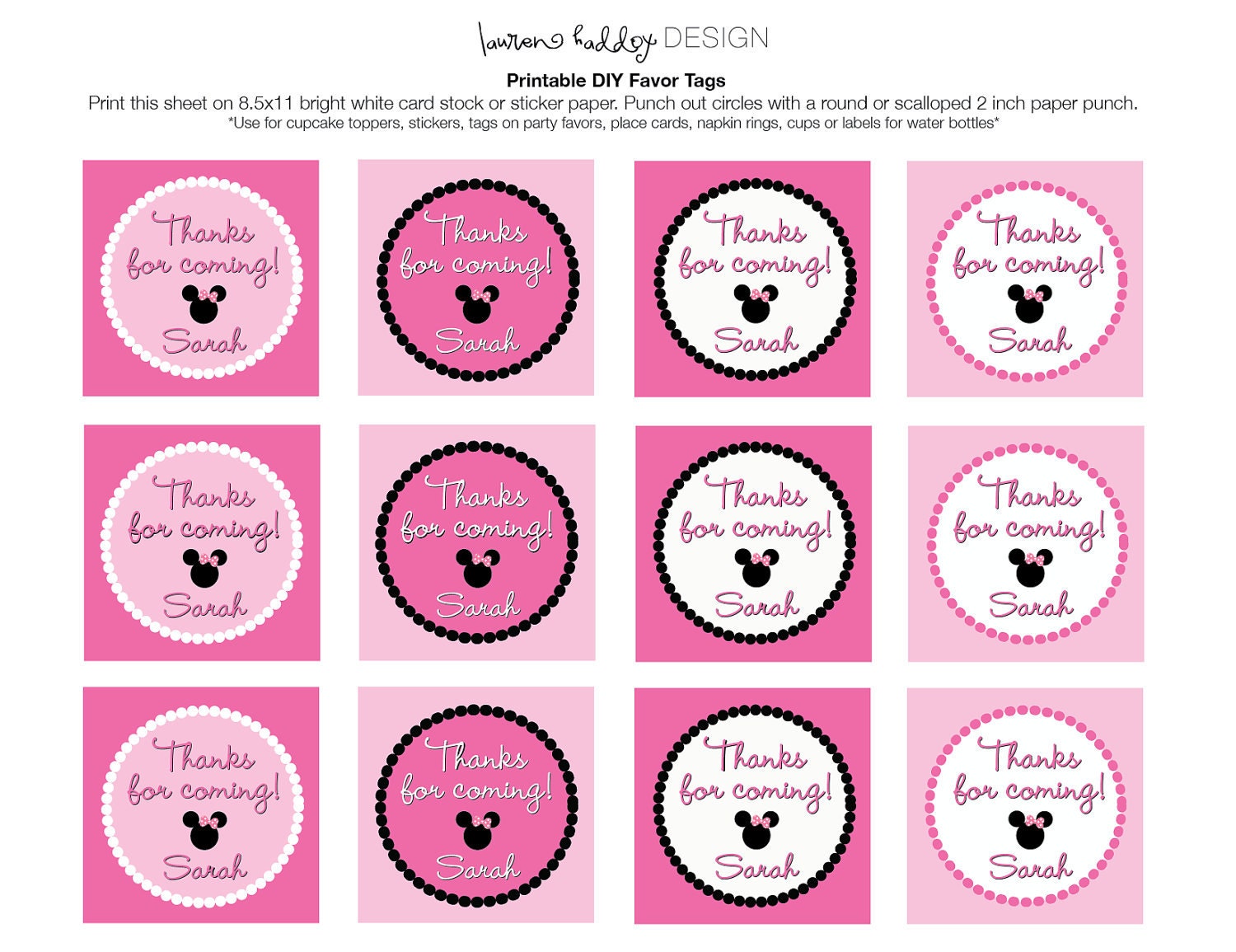 diy printable minnie mouse favor tags by laurenhaddoxdesign