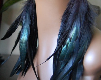Long Black Feather Earrings Iridescent