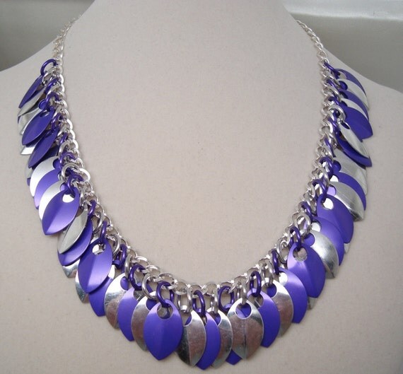 Purple and Silver Dragon Scale Necklace by DesignsbyAlladania