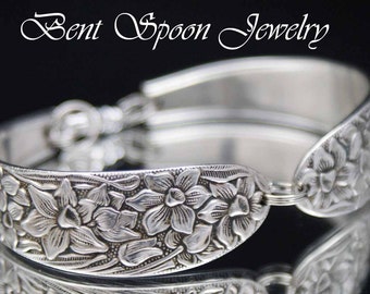 Spoon Bracelet, Vintage Silverware Jewelry, Upcycled Spoon Jewelry - Wide NARCISSUS 1935, Spoon Bracelet