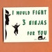 Clearance - I'D FIGHT 3 Ninjas - Featured On DAILYCANDYcom - Funny I Love You Card