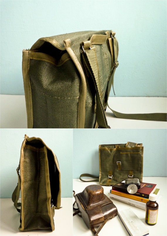Vintage military bag green canvas messenger army