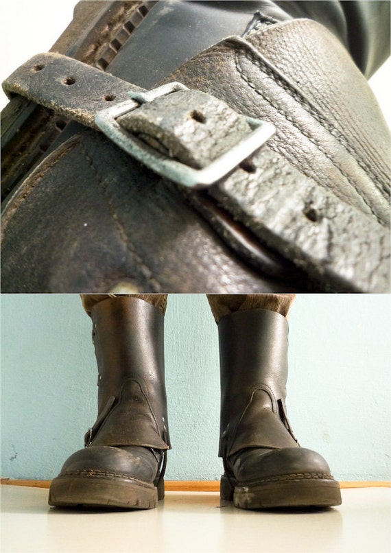 Black Leather 60s Spats Gaiters Swiss Army Steampunk