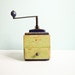 Vintage wooden coffee mill grinder green and blue