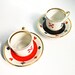 Set of 2 coffee tea cups poker bridge playing cards signs red black white
