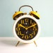 Vintage Twin Bells Alarm Clock Black Yellow White Mechanical Manual Wind Up