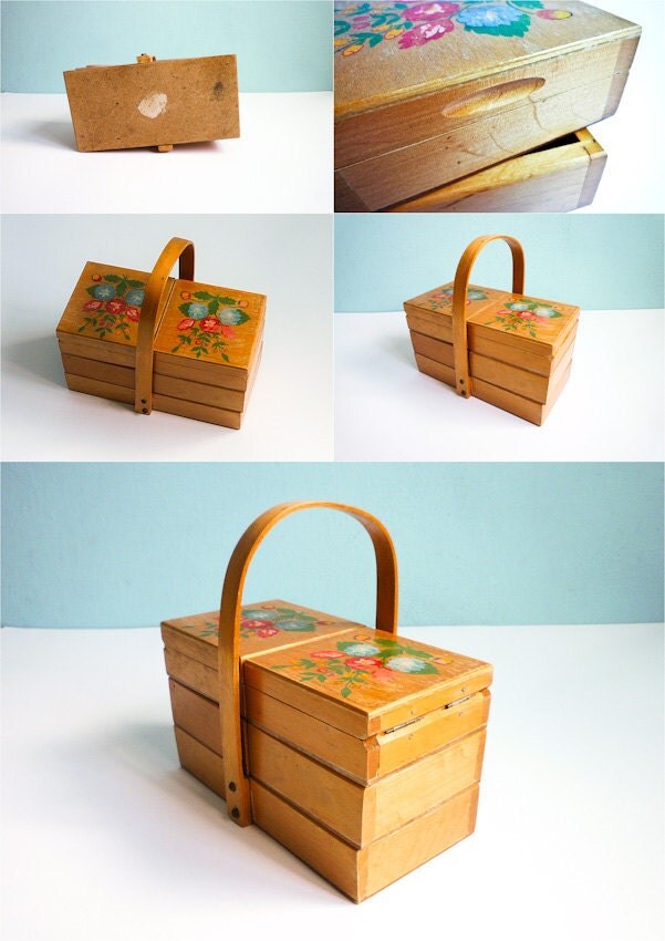 Vintage Small Wooden Sewing Box Storage Drawer 60s