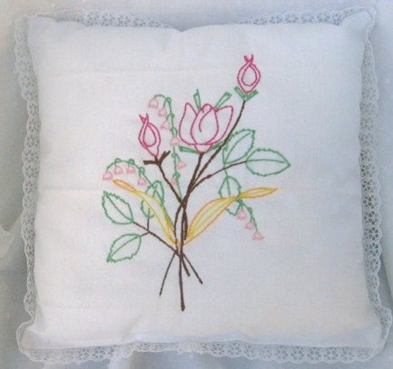 Throw pillow hand embroidered