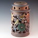 Standing Luminaire With Dragonflies And Flowers With Swirl Design