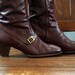 Oxblood Knee High Stacked Heel Boots