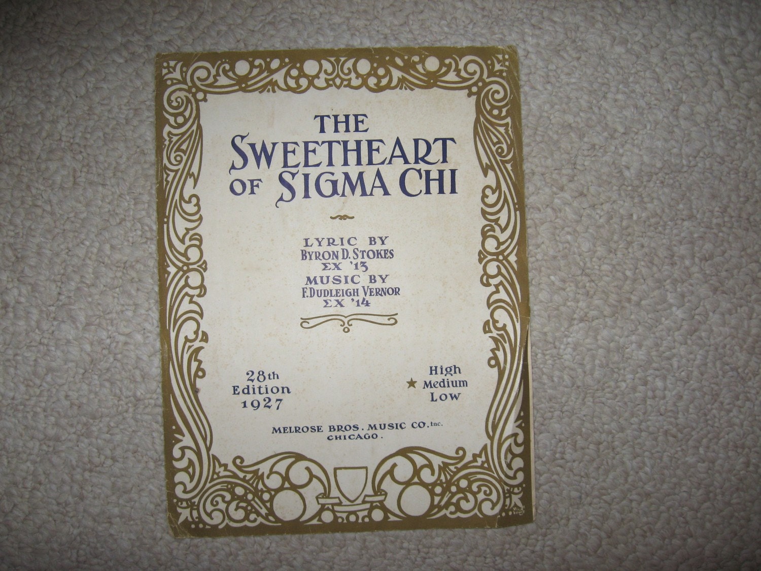 The Sweetheart of Sigma Chi Vintage sheet music circa 1927