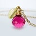 Hot Pink Quartz Necklace, Mini Gold Leaf - Wild Raspberry.