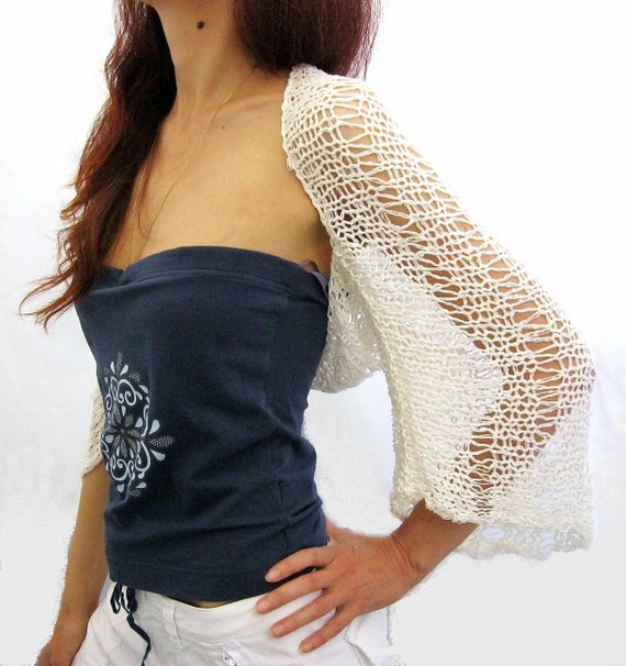 SALE...COTTON SHRUG.Elegant Hand Knitted Summer Shrug in