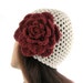Burgundy FLOWER HAT ...Handcrocheted in Oatmeal, Neutral