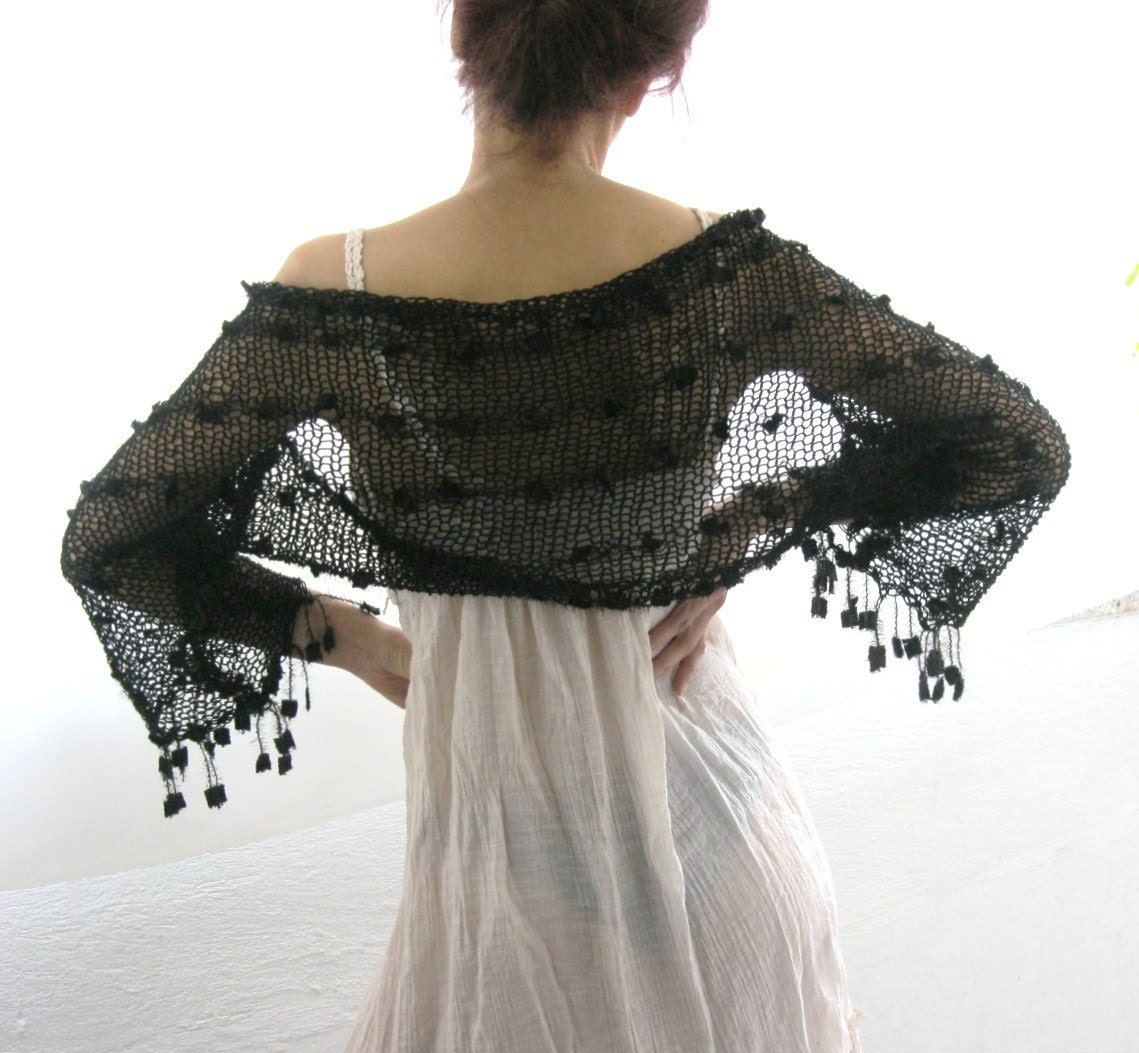 COTTON SHRUG.Elegant Hand Knitted Summer Shrug in Black