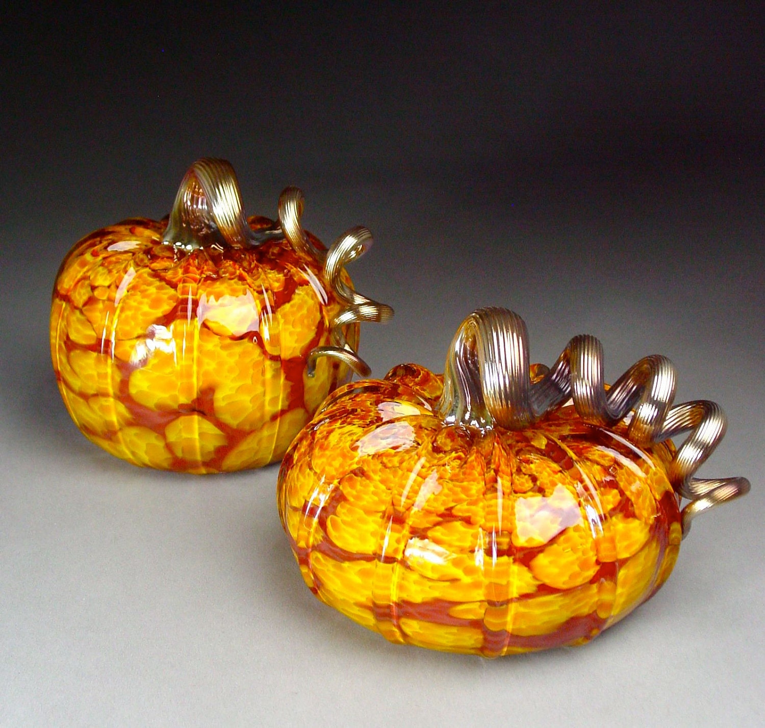 Hand Blown Glass Pumpkin Fall Harvest Spotted by dunnikerdesigns