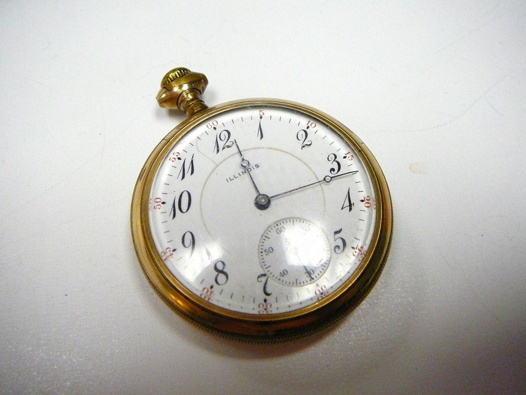 Vintage Illinois Pocket Watch 14k Gold Filled by VintageNickNax