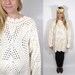 Huge Open Knit Cream Slouchy Oversized Spring Pullover Sweater.
