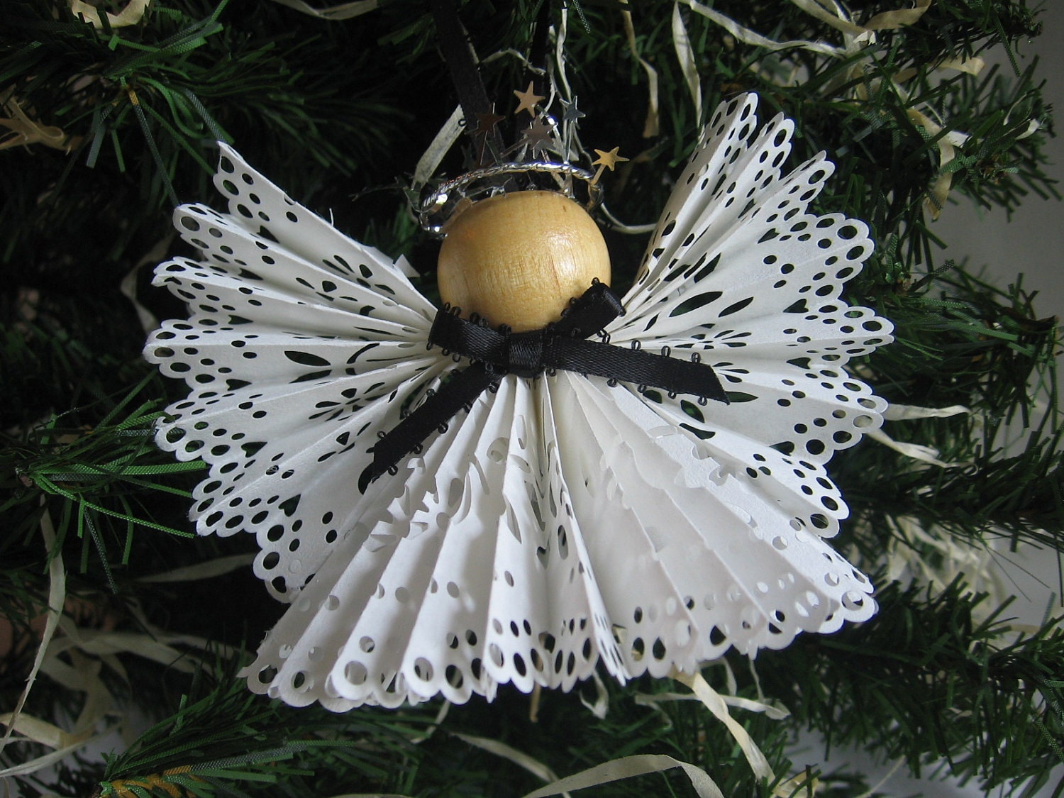 Angel Christmas Tree Ornament Paper Lace Ribbon Ornament Black