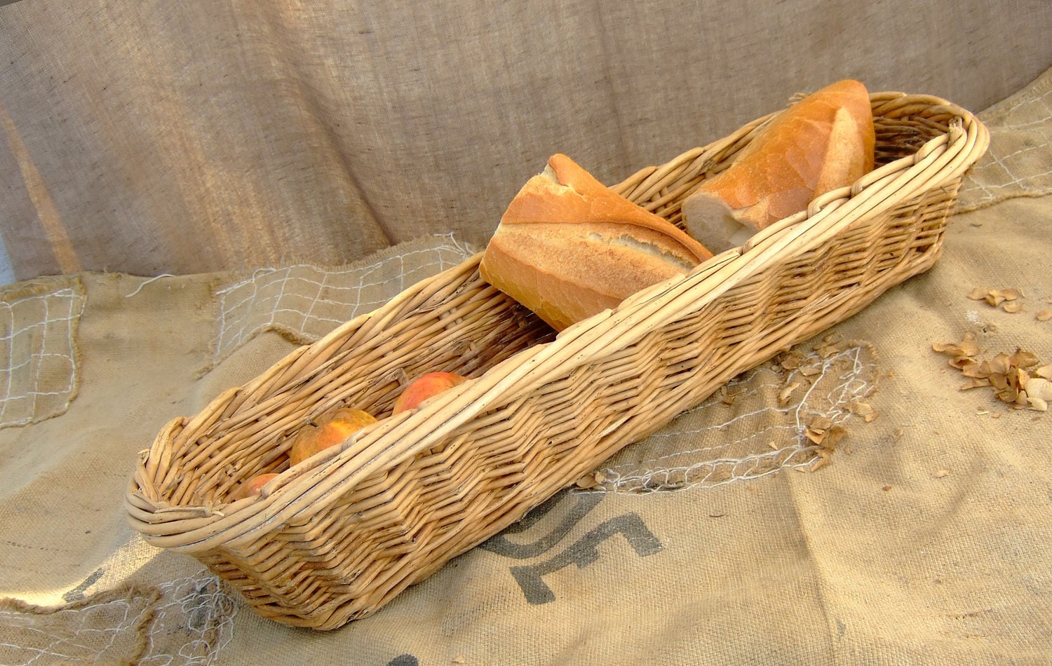 Wicker Basket Vintage French Bakers bread baguette basket