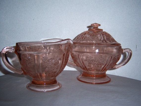 Pink Depression Glass Rose of Sharon or Cabbage Rose by berryetsy