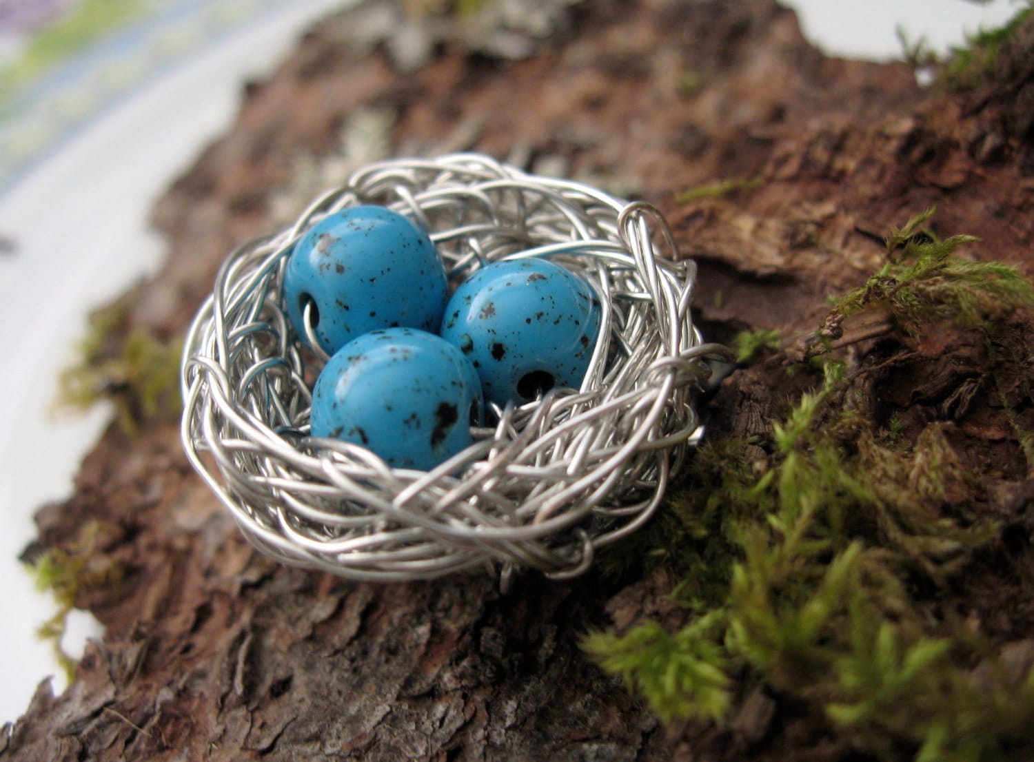 Speckled Robins blue eggs Bird Nest with by ACupOfSparkle on Etsy