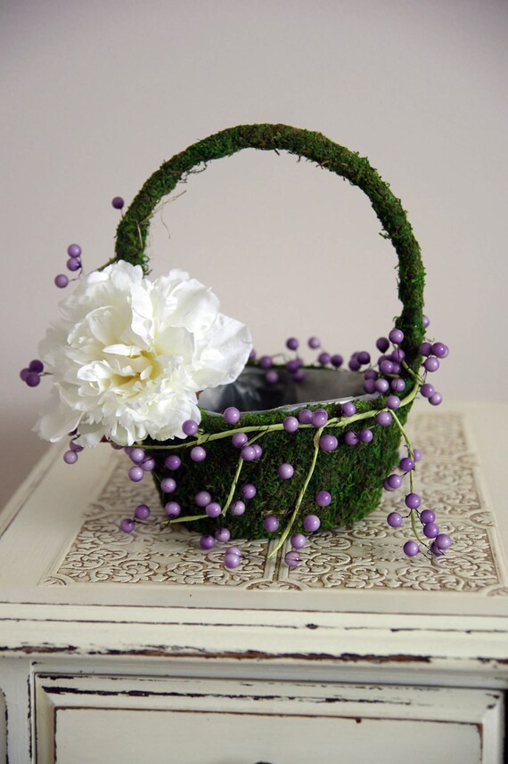 Moss Flower Girl Basket Rustic floral