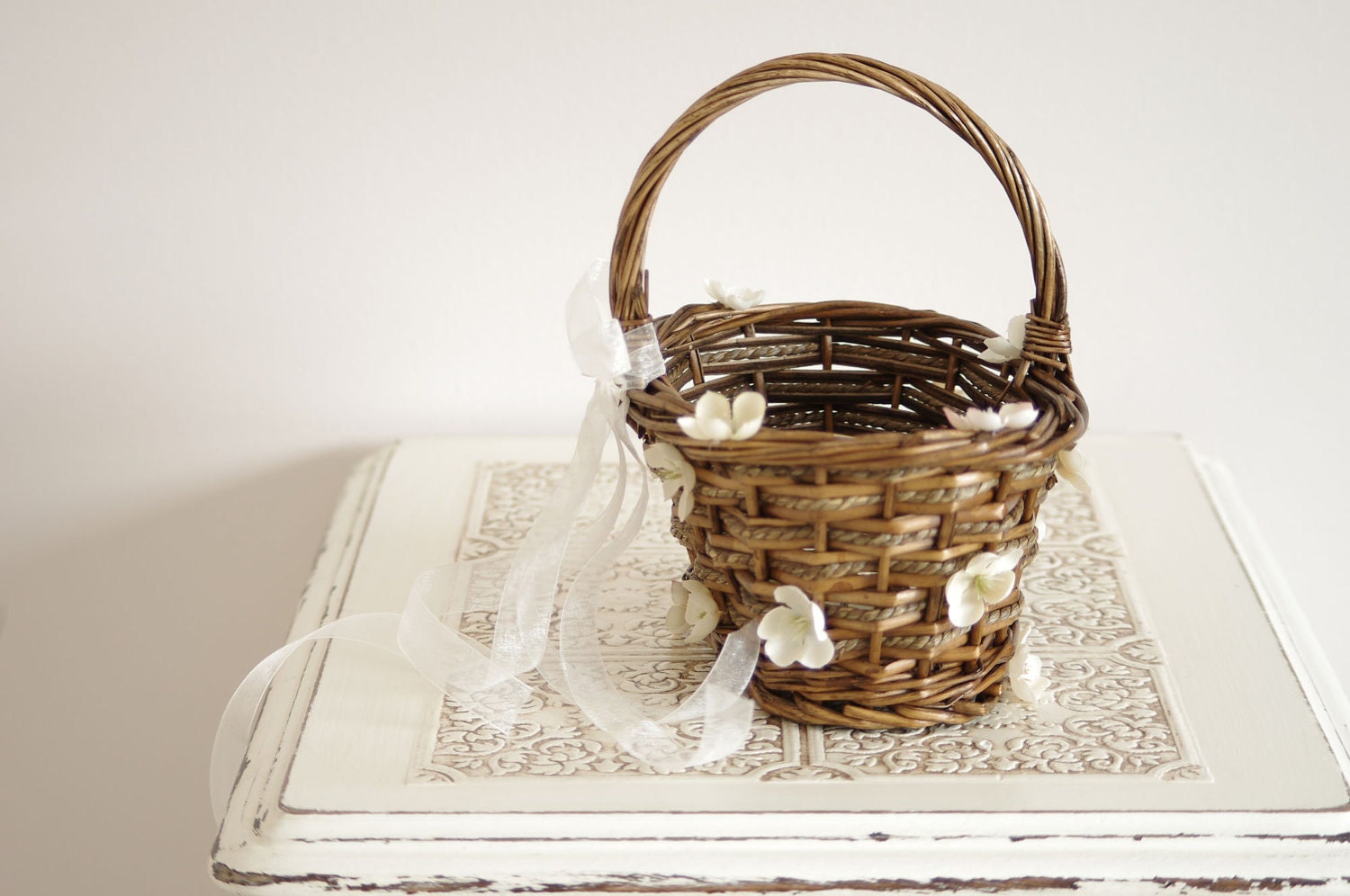 Flower Girl Basket with ivory flower details by DuryeaPlaceDesigns