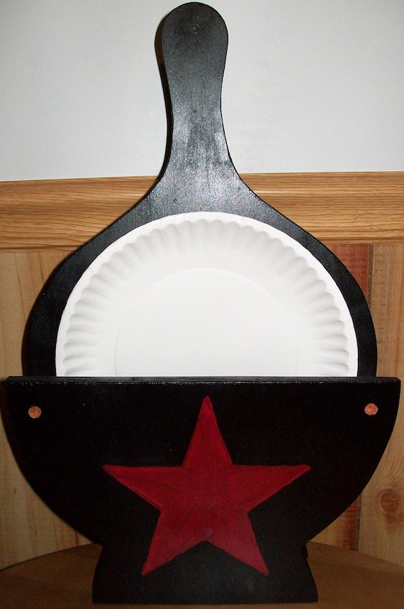 Items similar to primitive design wood paper plate holder on etsy