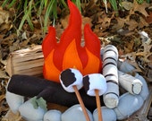 Felt Campfire Handmade Felt Toy Pretend Flame Rocks Logs and Marshmallows