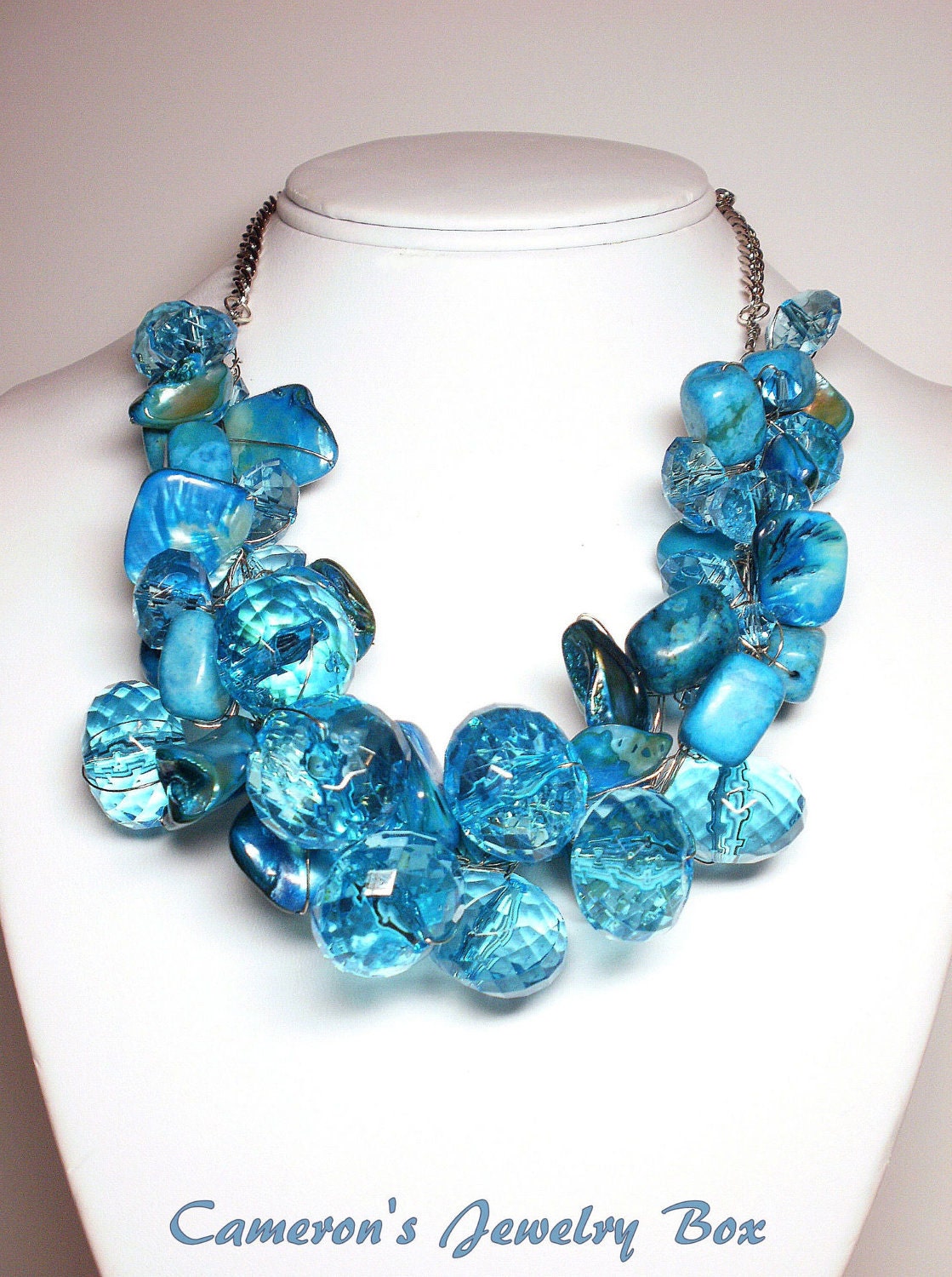  Blue  Chunky Necklace  Statement Necklace  Large Bead Necklace 