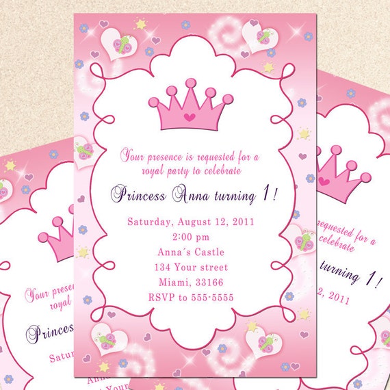 Princess Birthday Invitation Card Butterfly Custom Girl 1st