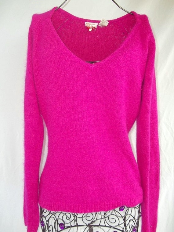 Hot Pink Angora Sweater by saltwatertiffy on Etsy