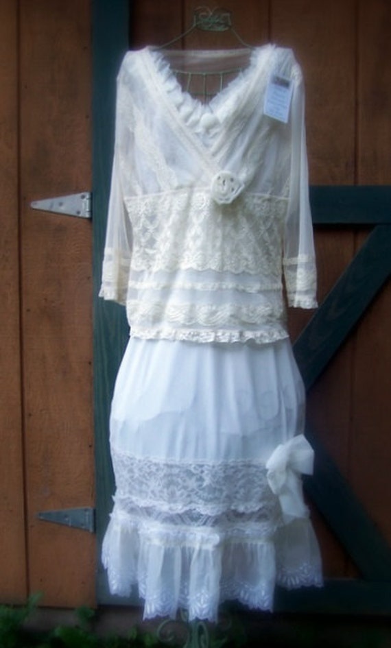 Ivory Lace and Ruffles Wedding Slip Dress by TattersToTreasures