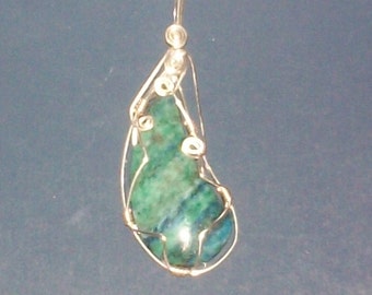 Beautiful Lapis, Chrysocolla and Pyrite Wire Wrapped Pendant or focal Piece "FREE SHIPPING"