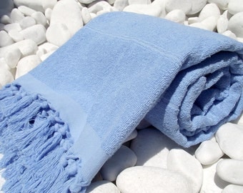 High Quality Hand Woven Turkish Cotton Thick Soft Bath,Beach,Pool,Spa,Yoga Towel or Sarong-Light Blue Stripes