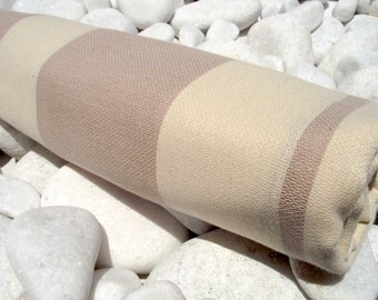High Quality Hand Woven Turkish Cotton Bath,Beach,Pool,Spa,Yoga,Travel Towel or Sarong-Natural Cream and Beige,Soft Milky Coffee